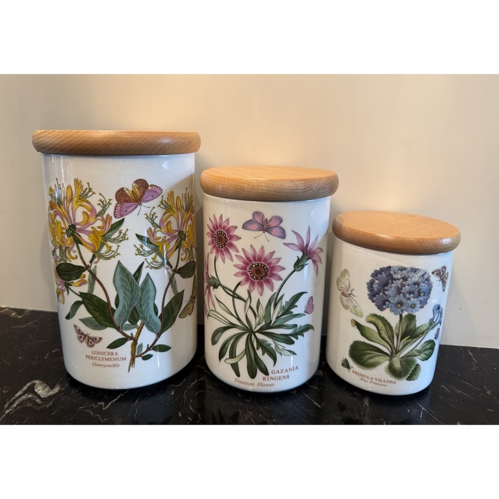 3 Set Storage Jar & Lid Canister Botanic Garden by PORTMEIRION 7 5/8", 6.5", 5"